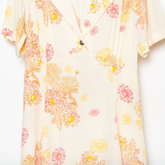 Free People Hawaii Viscose Retro Floral Collared Short Sleeve Mini Dress - M - Picture 5 of 16